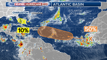 Areas to watch for tropical development highlighted near Florida, central tropical Atlantic
