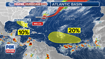 Areas to watch for tropical development highlighted near Florida, central tropical Atlantic