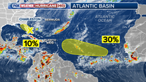 Areas to watch for tropical development highlighted near Florida, central tropical Atlantic