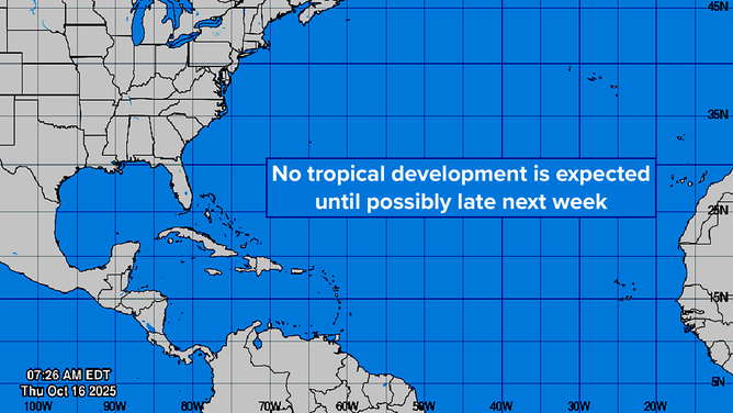 This graphic provides an overview of the tropical Atlantic Basin on Oct. 16, 2025.