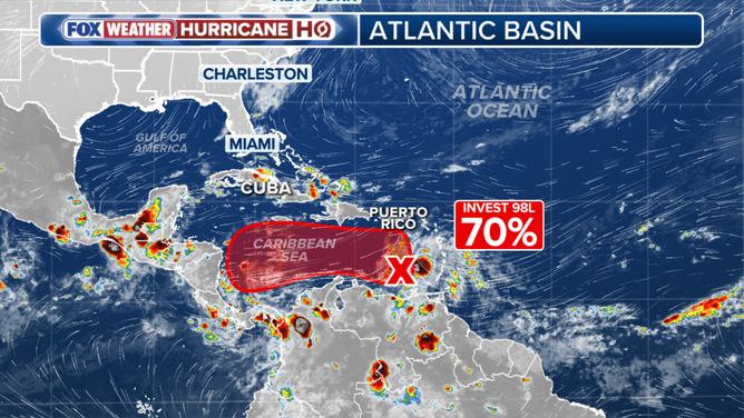 Invest 98L in the Atlantic Basin.
