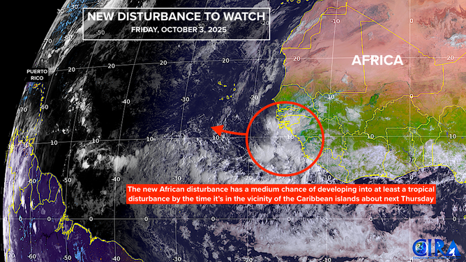 This is satellite imagery of a tropical wave emerging off Africa.