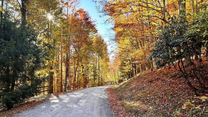 Photos from October 2025 show fall colors are nearing peak conditions in Beech Mountain, North Carolina along the Blue Ridge Parkway.