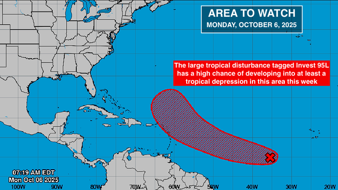 This graphic shows the tropical Atlantic Basin on Oct. 6, 2025.