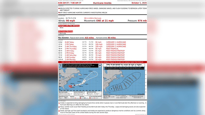 This image provides the latest information on Hurricane Imelda on Oct. 1, 2025.