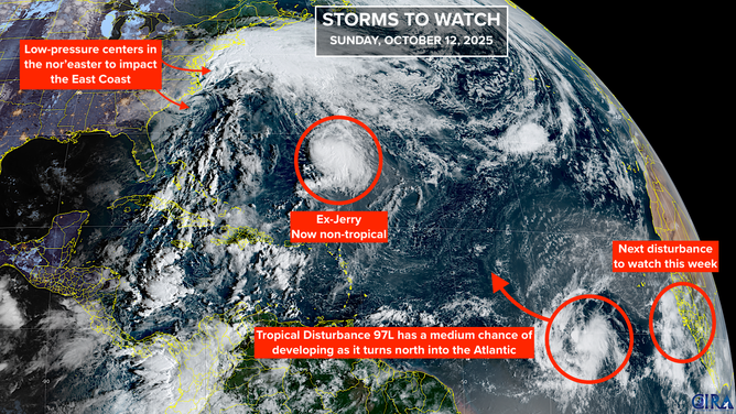This satellite image provides an overview of the tropical Atlantic Basin on Oct. 12, 2025.