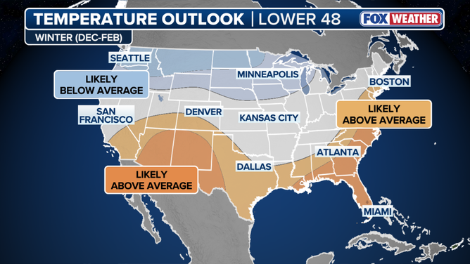 NOAA's winter temperature outlook for 2025-2026.