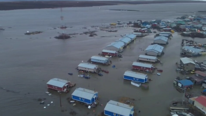 Flooding in western Alaska from the remnants of Typhoon Halong.