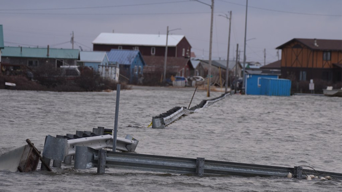 Flooding in western Alaska from the remnants of Typhoon Halong.