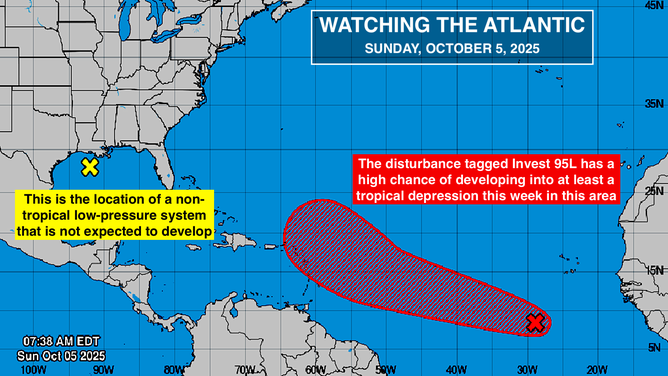 This image provides an overview of the tropical Atlantic Basin on Oct. 5, 2025.