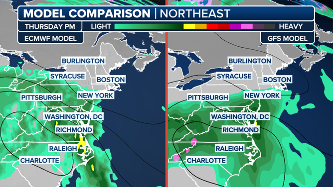 EURO vs. GFS models are in agreement that rain is coming for the Mid-Atlantic.
