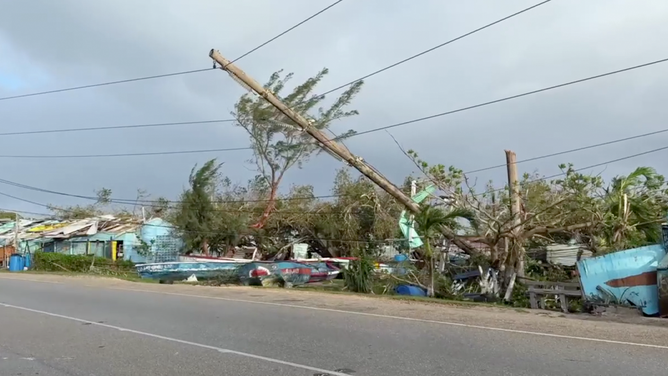 Wind damage from Hurricane Melissa in Discovery Bay, Jamaica on Oct. 29, 2025 a day after landfall.