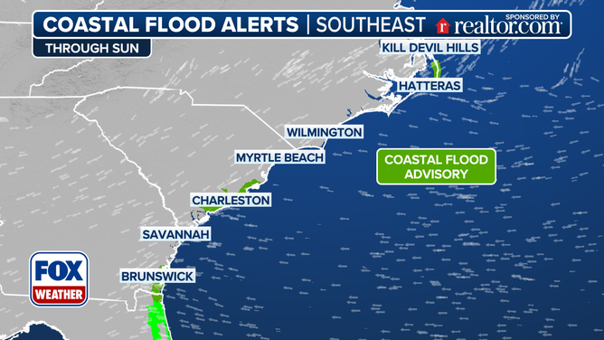 This graphic shows flood alerts in effect in the mid-Atlantic.
