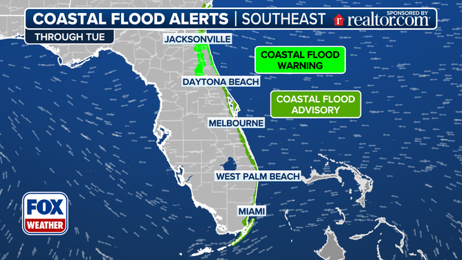 This graphic shows flood alerts in effect in Florida.