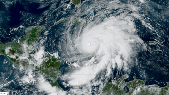 This animated satellite image shows Hurricane Melissa making landfall in Jamaica on Tuesday, Oct. 28, 2025.