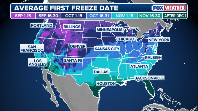 Average first freeze date