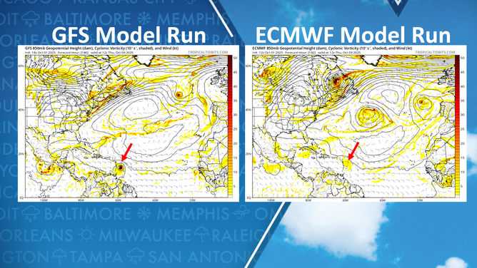 GFS vs ECMWF for Oct. 9, 2025.