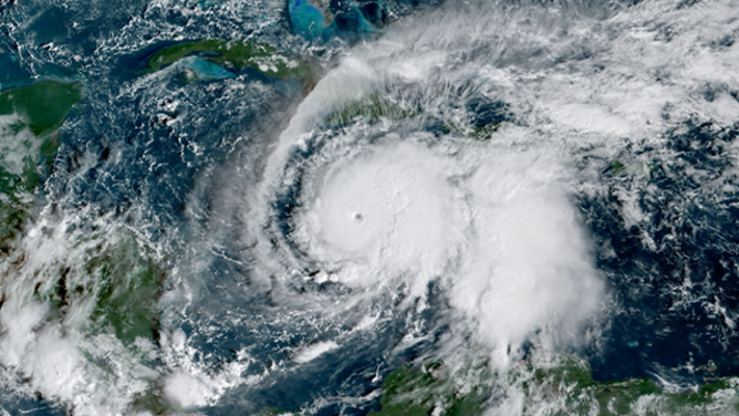This satellite image shows Hurricane Melissa south of Jamaica on Sunday, Oct. 26, 2025.