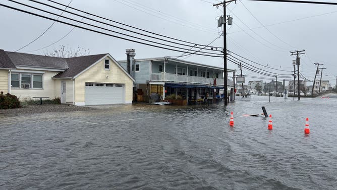 Flooding in Manasquan, New Jersey during the nor'easter on Monday, Oct. 13, 2025.