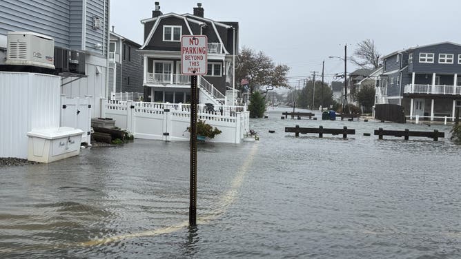 Flooding in Manasquan, New Jersey during the nor'easter on Monday, Oct. 13, 2025.
