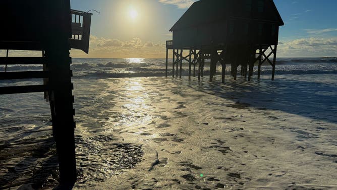 This image from FOX Weather Correspondent Robert Ray shows large waves crashing onshore in Buxton, North Carolina, where numerous homes have fallen into the Atlantic over the past few weeks.