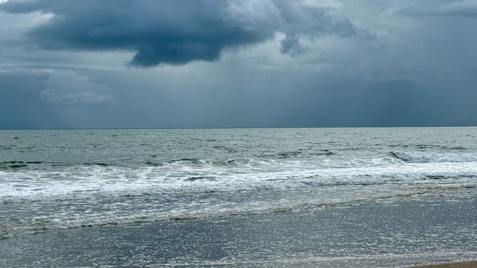 This image from FOX Weather Correspondent Robert Ray shows large waves crashing onshore in Buxton, North Carolina, where numerous homes have fallen into the Atlantic over the past few weeks.