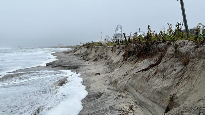 Coastal flooding in Ocean City, New Jersey during the nor'easter on Monday, Oct. 13, 2025.