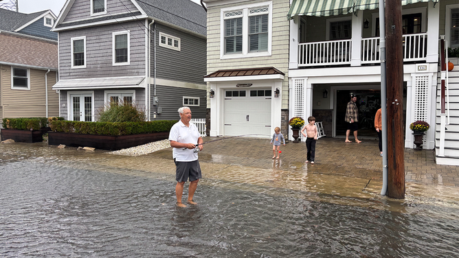 Flooding in Manasquan, New Jersey during the nor'easter on Monday, Oct. 13, 2025.