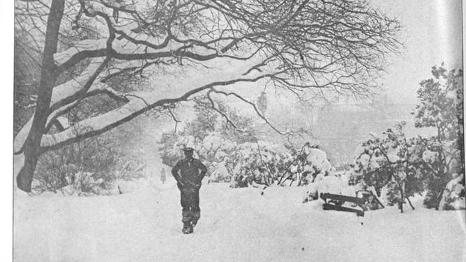 A wintry scene in Washington, D.C.'s Lafayette Square during the Knickerbocker storm in Jan. 1922.