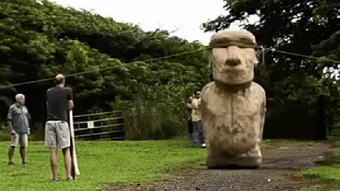 Looped video of researchers having the replica "walk" down a path.