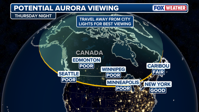 Thursday night aurora and cloud cover forecast. 