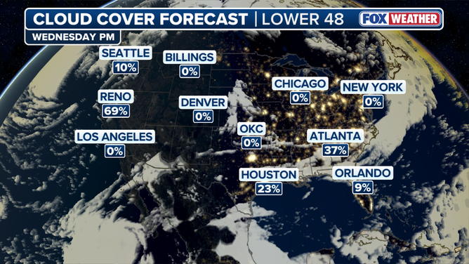 Wednesday night cloud cover forecast for the U.S.