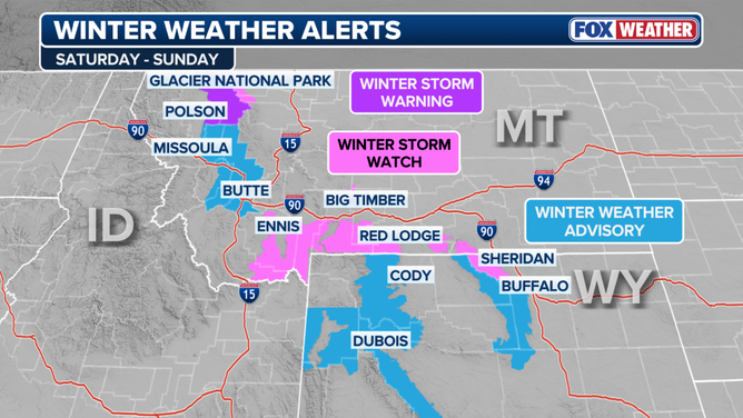 Winter weather alerts for the Northern Rockies. 