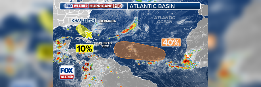 Areas to watch for tropical development highlighted near Florida, central tropical Atlantic