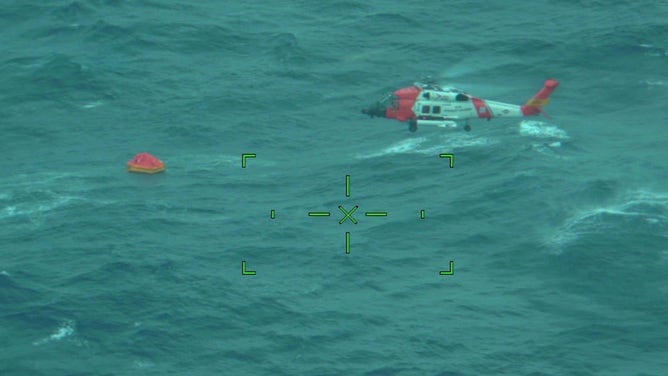 Coast Guard rescues five people from life raft off coast of Cape Hatteras.