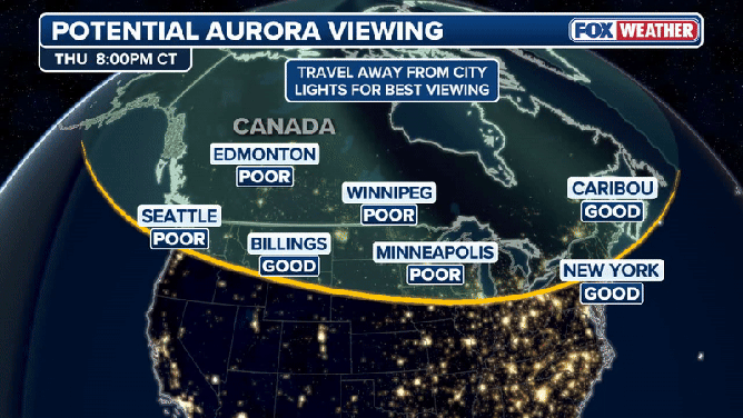 Potential aurora viewing forecast for Thursday and Friday.