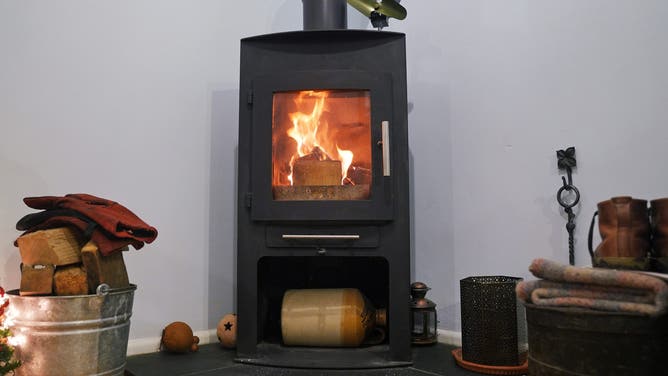 A wood-burning stove at a home in Whimple, East Devon.