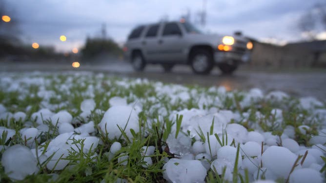 Two overnight storms produce hail, some reported to be as large as tennis balls, on March 17, 2016 in Fort Worth, Texas.