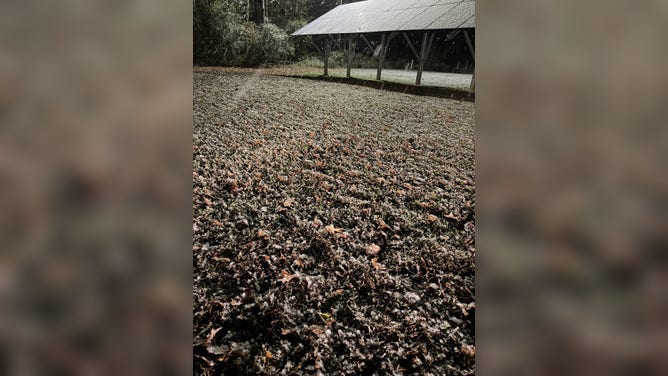 Snow accumulated Monday evening in Lancaster County, South Carolina.