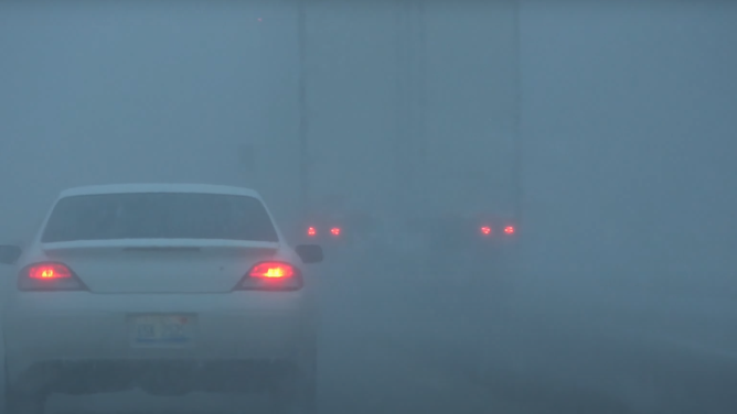 Whiteout driving conditions near Grand Haven, Michigan on Wednesday.