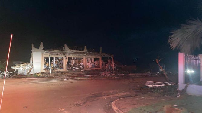 A building damaged by a tornado in Brazil.