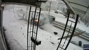 Watch: Driver crashes into pole amid icy roads from powerful Northeast snowstorm