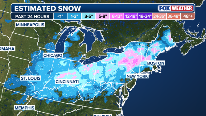 Snow totals in the Northeast as of December 3rd