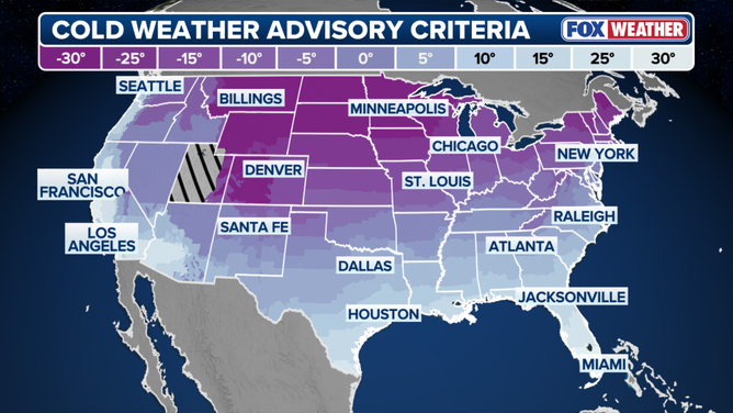 This graphic shows the different criteria for Cold Weather Advisories.