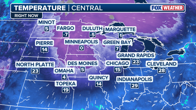 Current temperatures in Central U.S.