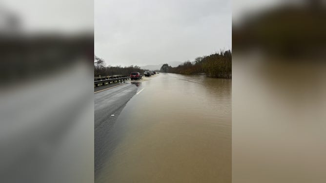 Flooding on U.S. Highway 101 in Humboldt County, California on Sunday, Dec. 21, 2025.