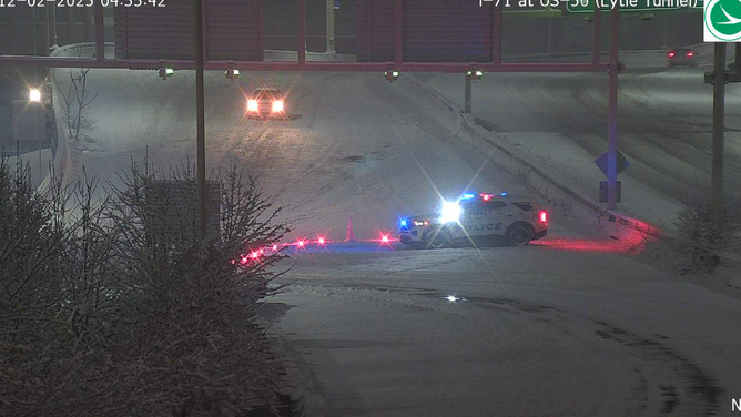 Part of Interstate 71 was closed in Cincinnati was closed due to a crash Tuesday morning, Dec. 2, 2025, amid snowy weather.