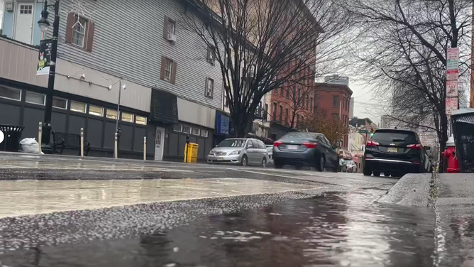 Steady rain fell across Jersey City, New Jersey on Tuesday, Dec. 2, 2025.