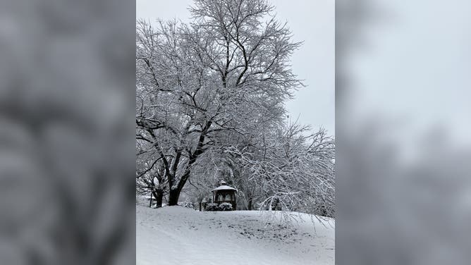Snow blankets Roanoke, Virginia on Friday, Dec. 5, 2025.