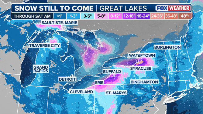 The amount of snow expected to impact the Great ales this week 
